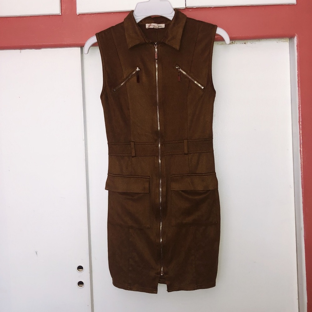Cute suade short brown dress (S)